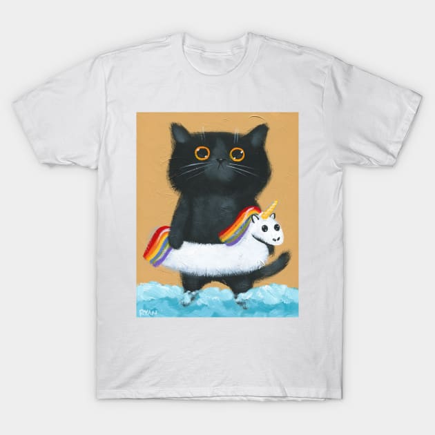 Kitty At The Beach 3 T-Shirt by KilkennyCat Art